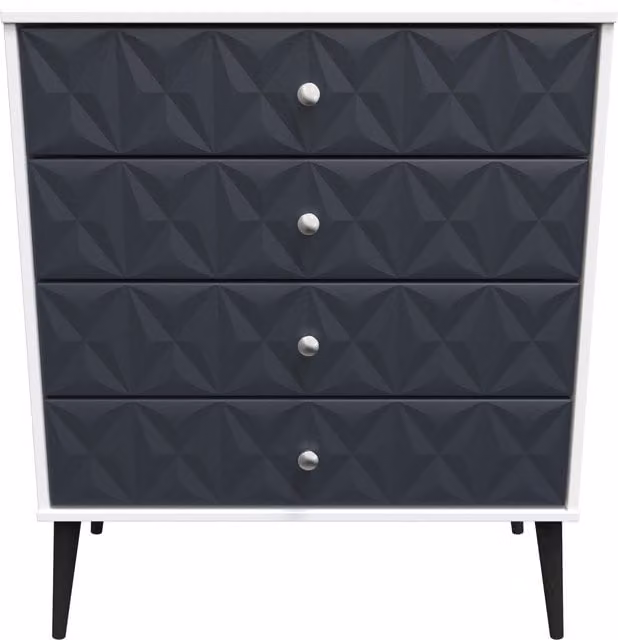 Ready Assembled 2 U Toledo 4 Drawer Chest in Dark Blue and Black