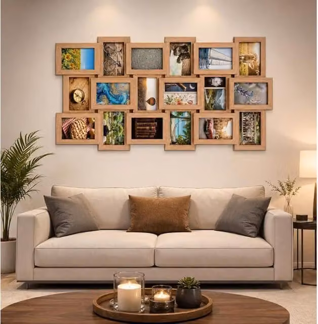 Biznest 18 Multi-Photo Wall Frame in Brown Wood, W: 88 cm, H: 45 cm