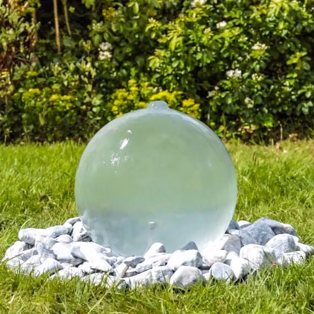 Primrose Modern Round Translucent Sphere Water Feature with Colour Changing LED Lights in Black, Yellow or Transparent