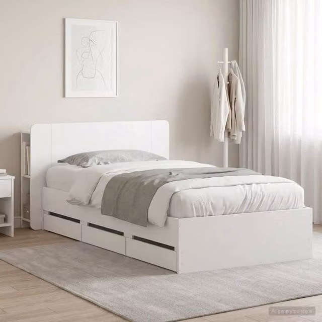 Berkfield Home Modern Bed Frame with Storage Drawers in White, Engineered Wood, W: 75 cm x L: 190 cm – 1