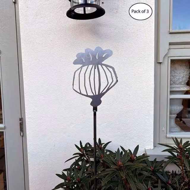 Poppyforge Pack of 3 Grey Metal Poppy Seed Head Plant Pins