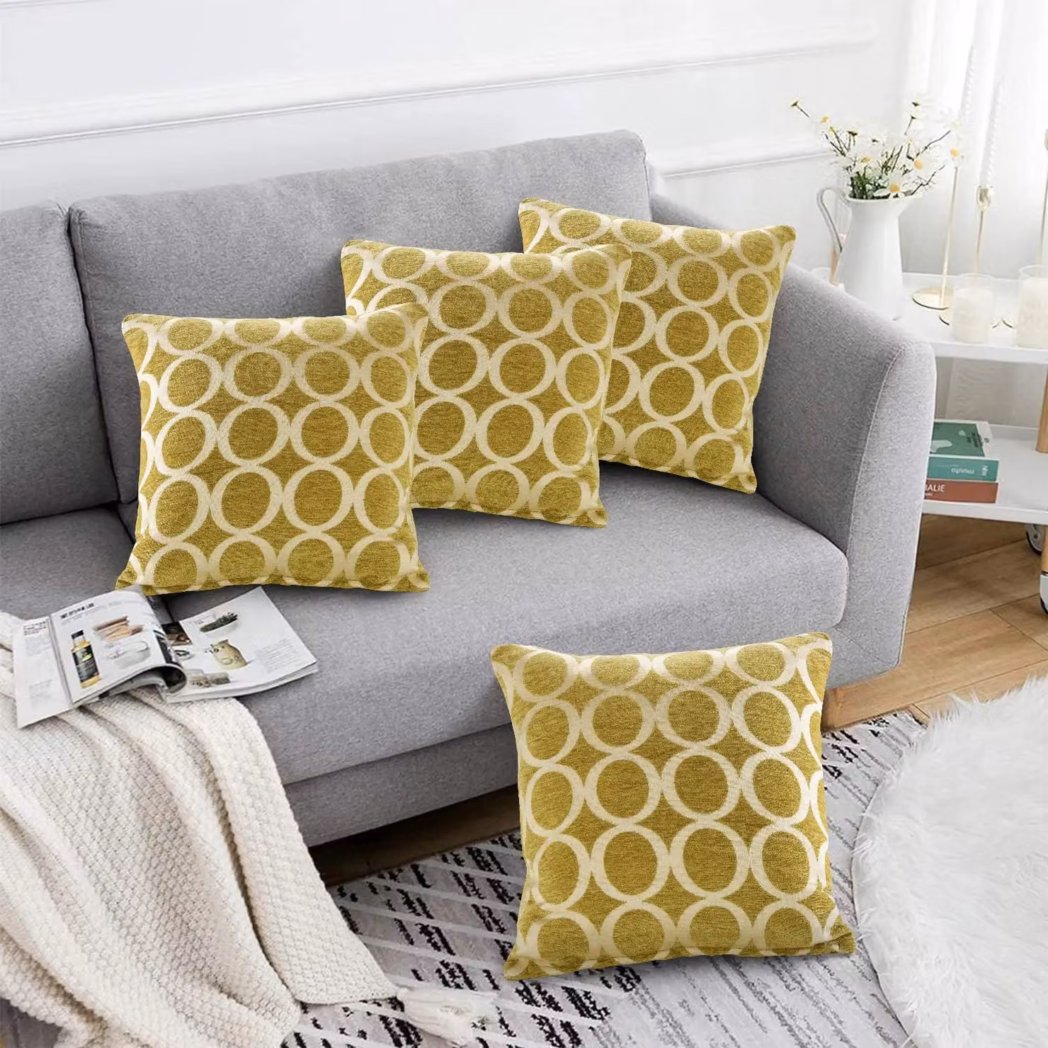 Luxor Living Chenille Cushion Set of 4 in Green, W/D/H: 45 x 45 x 45 cm – 2