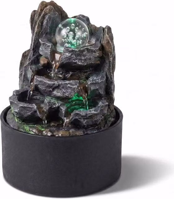 Spector Tabletop Indoor Water Feature with Rotating Glass Ball and LED Light, Grey