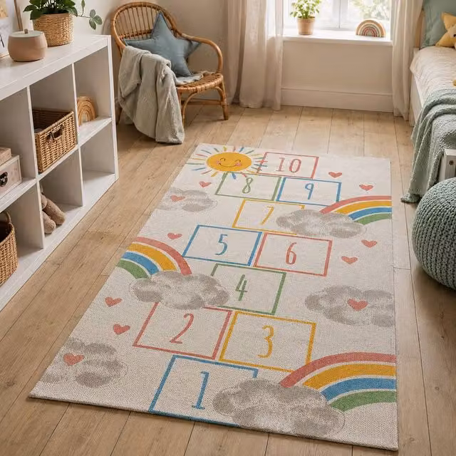 Marco Paul Baby Rainbow Hopscotch Rug, Multicolour, W: 70 cm, L: 140 cm