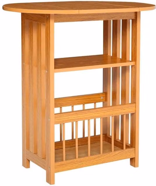 FORGEVIO Brown Drop Leaf Side Table and Foldable Magazine Rack