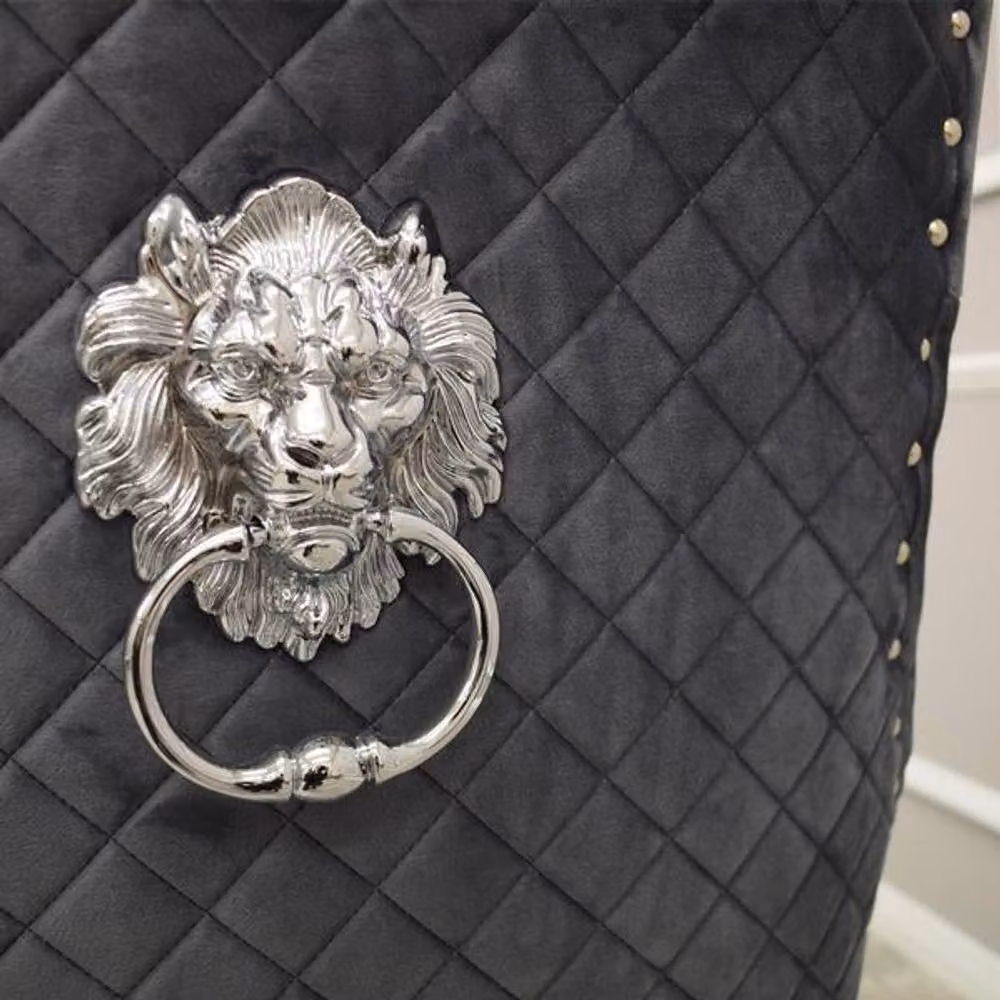 Stratus Interiors Bentley Velvet Lion Knocker Dining Chair in Dark Grey, W/D/H: 56 x 72 x 103 cm – 2