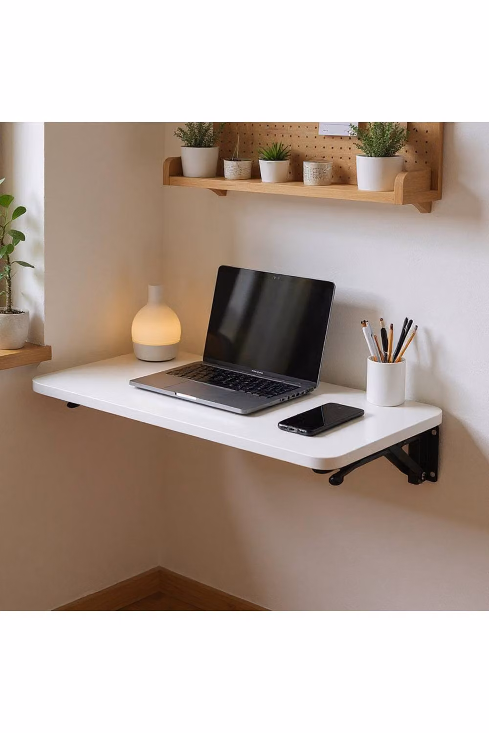 Living and Home White Wall-mounted Folding Table with Metal Brackets – 2