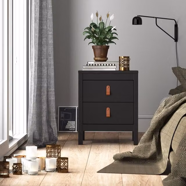 Furniture To Go Barcelona 2-Drawer Bedside Table in Black and Brown – 1