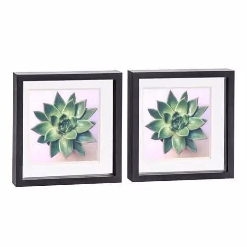 Nicola Spring 2 Piece Square 3D Shadow Box Photo Frame Set with Glass Aperture in Black or White