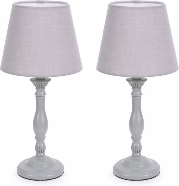 ValueLights Pair of Sara Ceramic Table Lamps with Grey Fabric Tapered Shades