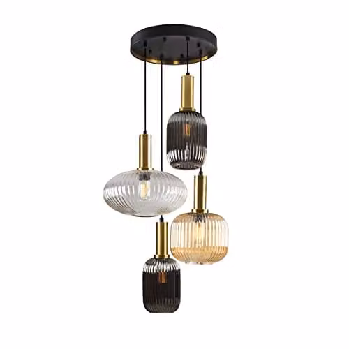 Schuller Norma 4 Light Cluster Pendant Ceiling Light in Black and Brass with Transparent Crystal – 1
