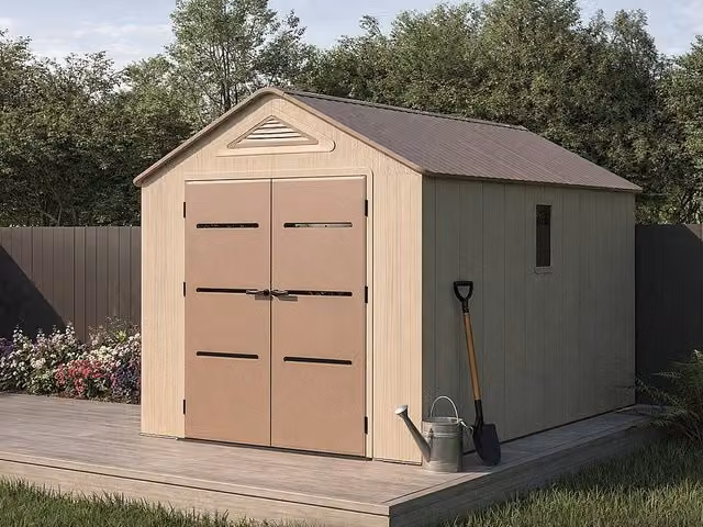 Vente-unique Beige and Brown Resin Garden Shed with Floor, 9.5 m² – 1