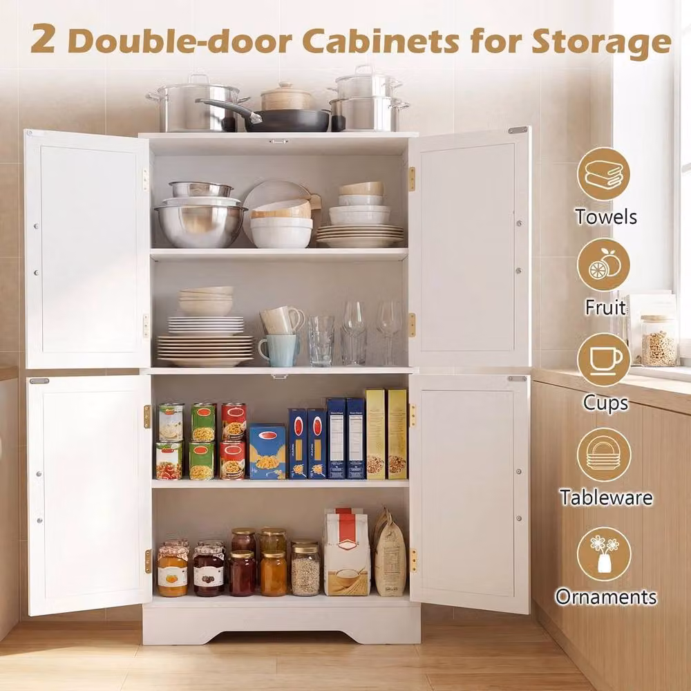 SPETLEK Modern Freestanding Tall Pantry Cabinet with Hinged Doors in Matt White – 3