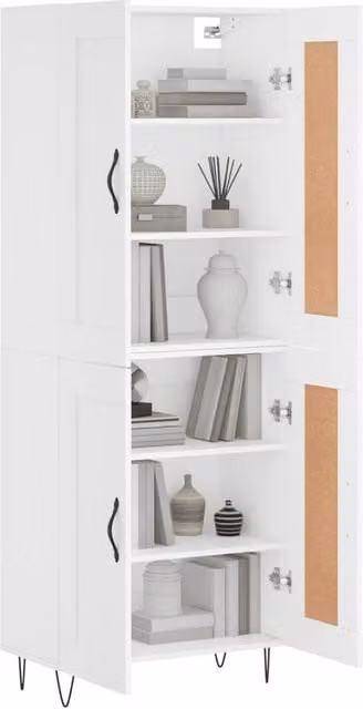 Berkfield Home Modern White Highboard with Hinged Doors and Internal Shelves, W/D/H: 69.5 x 34 x 180 cm