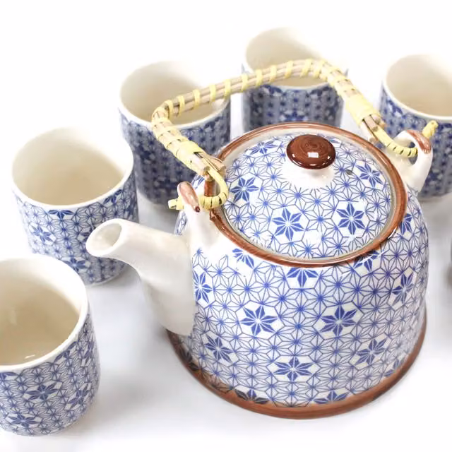 KDMD Blue Ceramic Herbal Teapot Set with Geometric Design and Infuser
