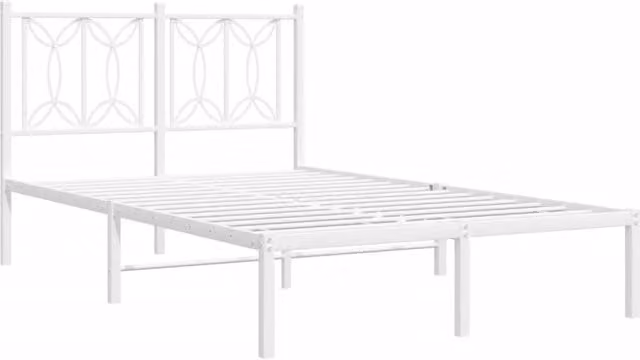 Berkfield Home Metal Bed Frame with Headboard in White, W/D/H: 120 x 190 x 90 cm
