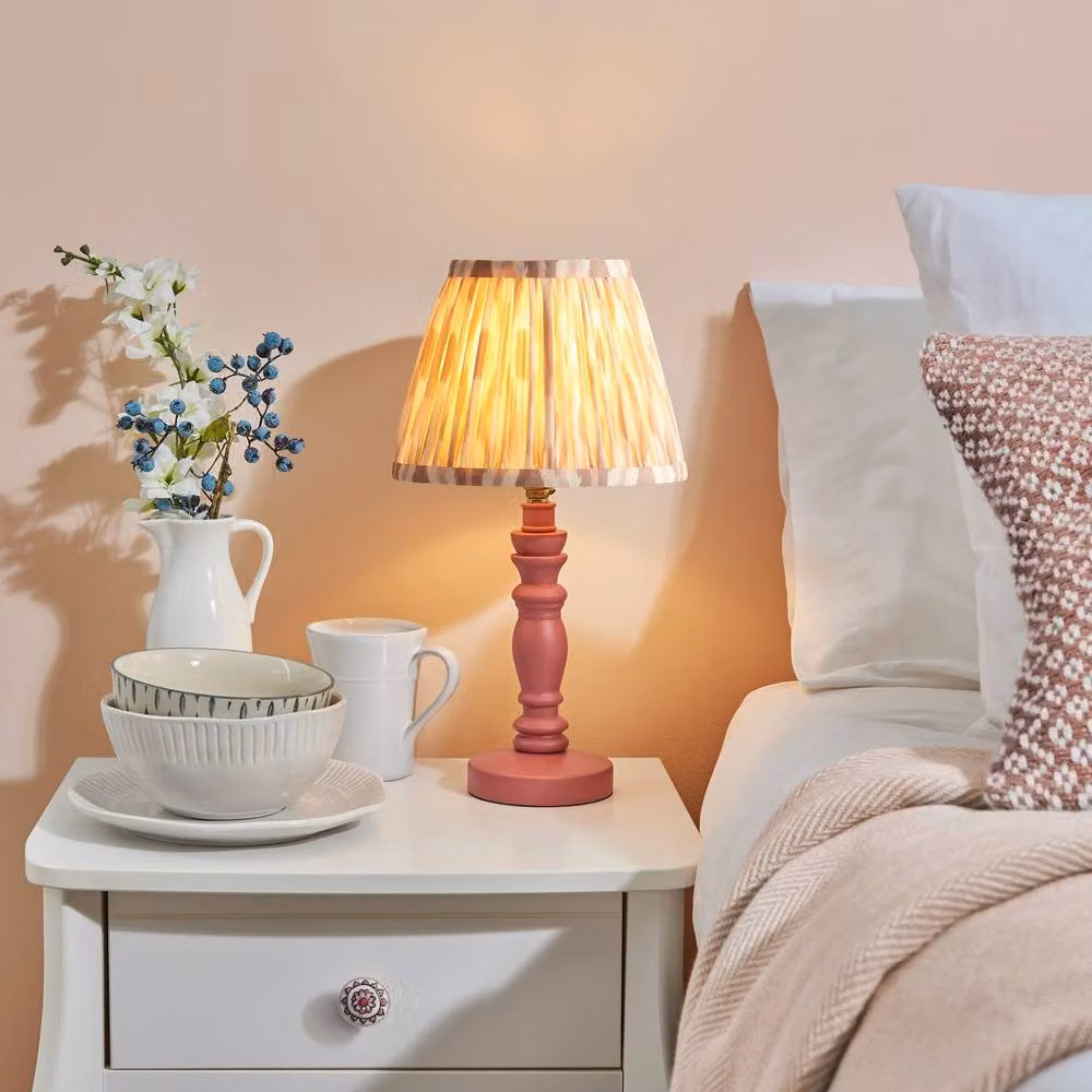 Netlighting Bibury Pink Table Lamp with Fabric Ikat Shade and Gold/Brass Base – 2