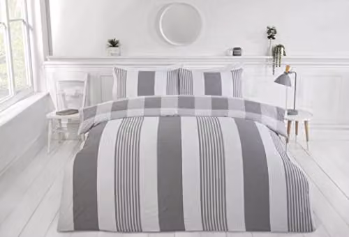 Rapport Home Furnishings Reversible Chambray Striped Duvet Cover Set, Grey, W: 90 cm x H: 200 cm
