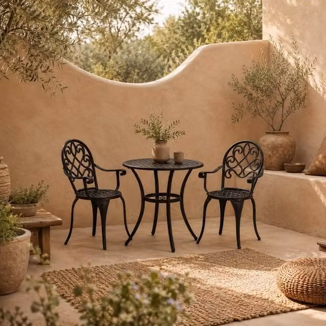 Wyld Haus Ninette 3 Piece Black Matt Powder Coated Aluminium Bistro Set