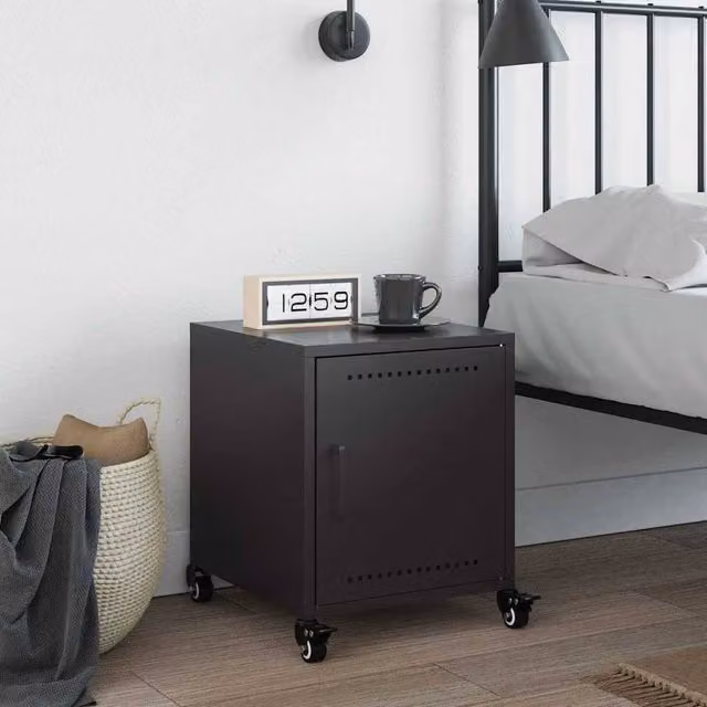 Berkfield Home Stylish Black Metal Bedside Cabinet with Hinged Doors and Castors W/D/H: 36 x 39 x 43.5 cm – 1