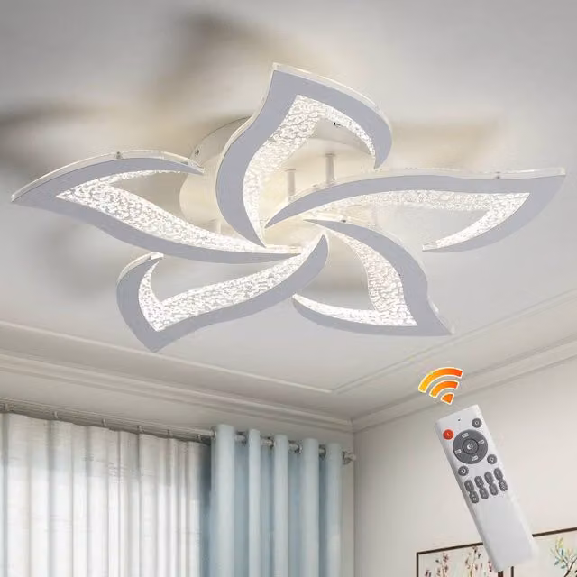 NIVOR 5-Light 48W Dimmable LED Flower Flush Mount Ceiling Lamp with Remote Control in White