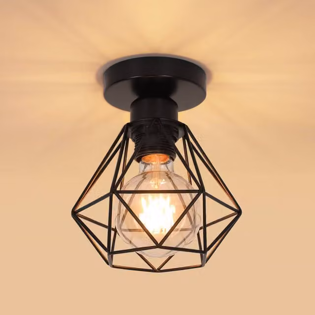 Pheashine Black Metal Wire Cage Industrial Ceiling Light with E27 Socket, W/D/H: 16 x 18 x 10 cm – 1