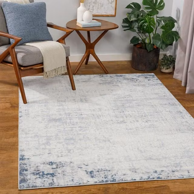 Livabliss Alix Abstract Modern Marble Rug in Grey and Blue, W: 60 cm, D: 90 cm – 1