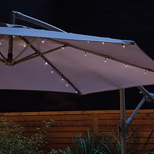 GardenKraft 17660 Warm White LED Parasol String Lights with Auto Timer Functionality, Battery Operated for Indoor or Outdoor Use