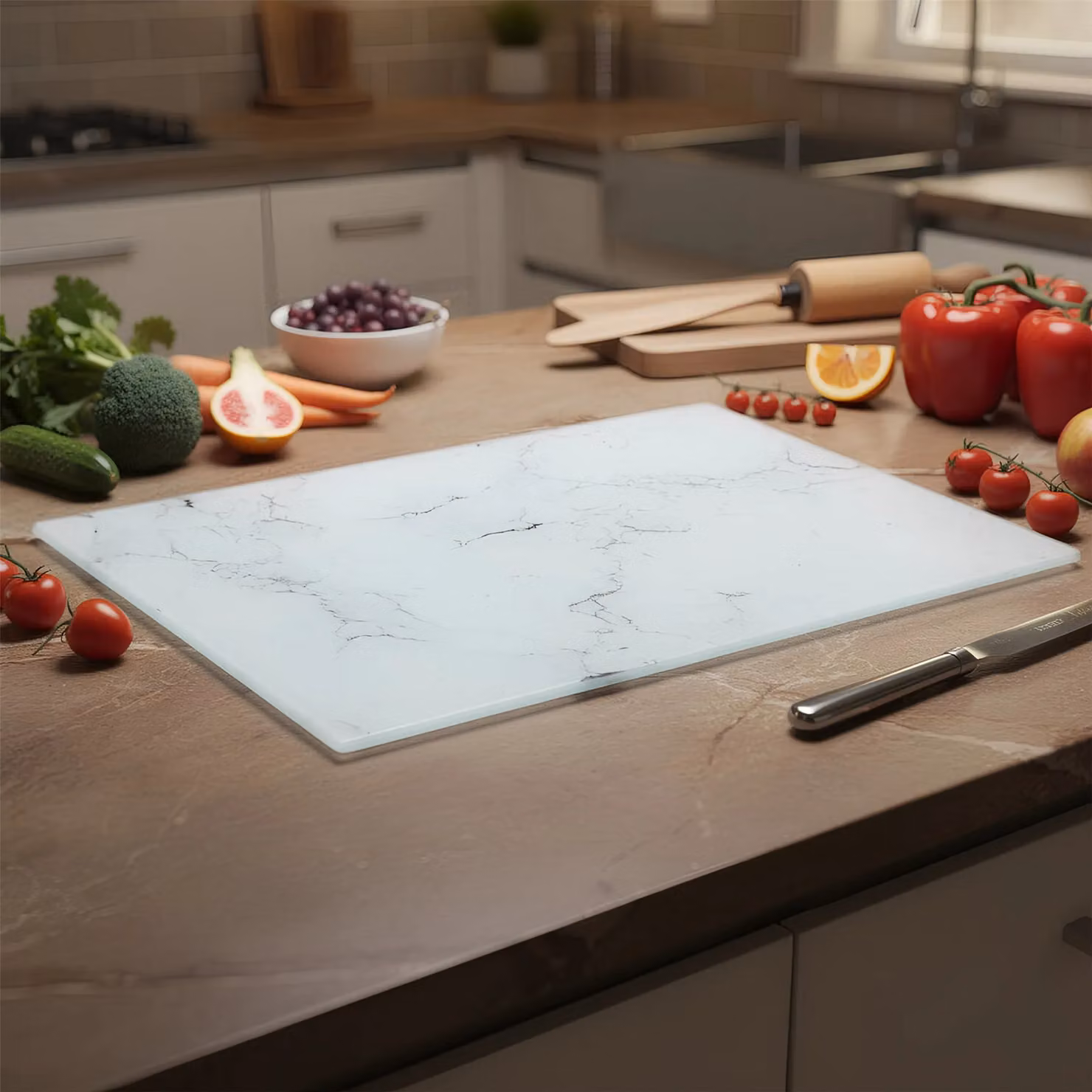Harbour Housewares Rectangular Glass Chopping Board in White and Black, W: 40 cm, D: 30 cm – 9
