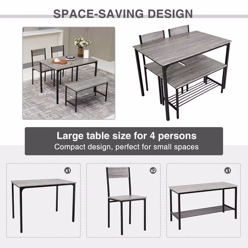 FORGEVIO Grey 4 Piece Compact Dining Set with Table and 2 Chairs – 3