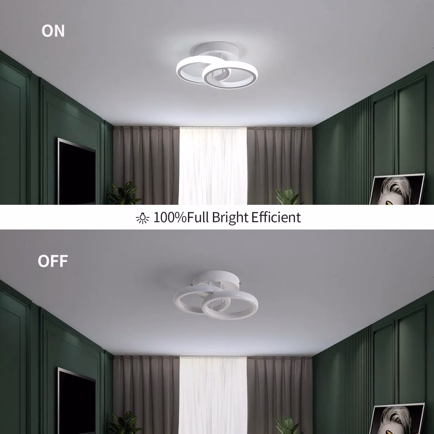 Pheashine Modern White Dual-Ring LED Ceiling Light, 22W, 6500K Cool White, Diameter: 25 cm – 2
