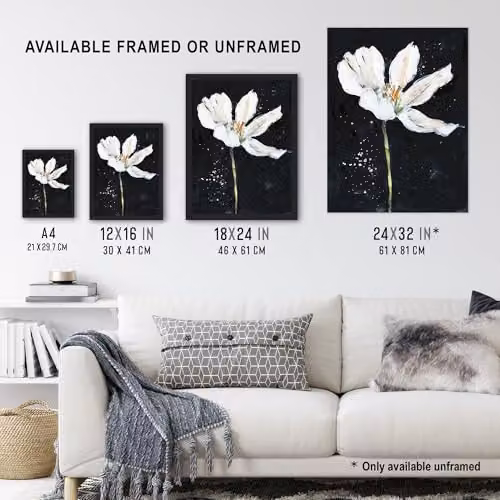 Artery8 Abstract White Lily Flower Black Floral Wall Art Paper Poster Print, W/H: 46 x 61 cm – 3
