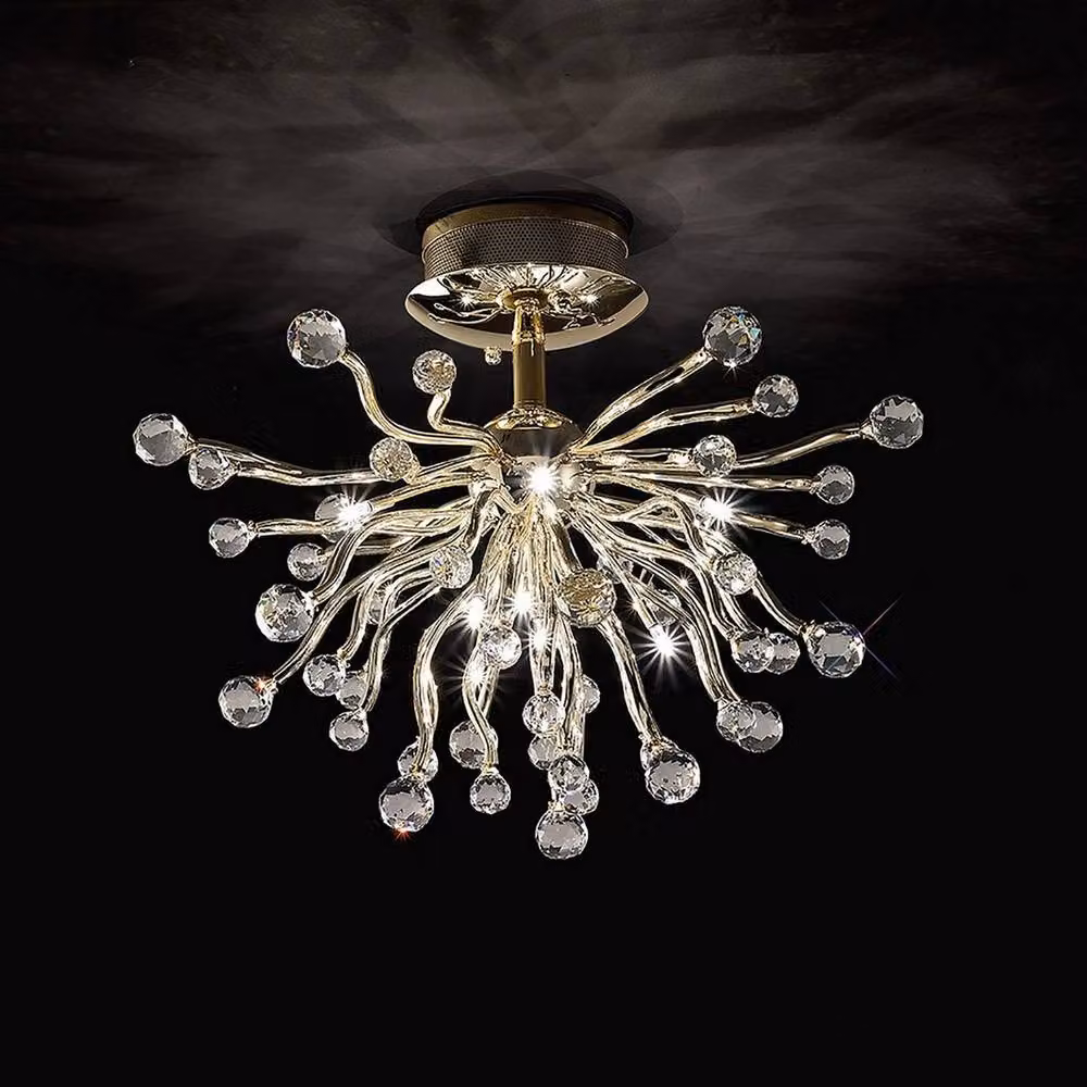 Netlighting Tizio 10 Light Crystal Ceiling Light in Gold/Brass with G4 Bulbs – 2