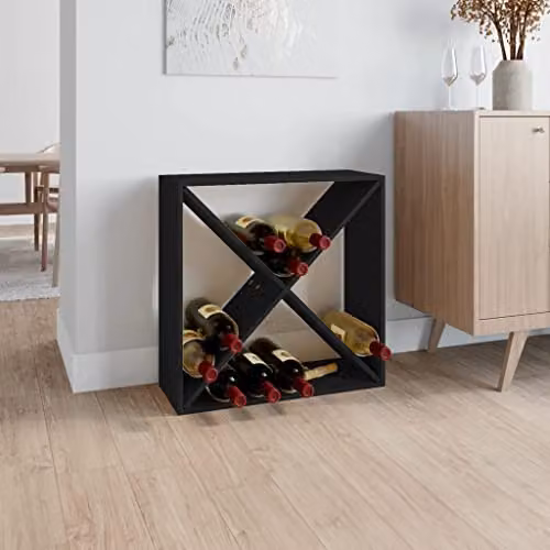 vidaXL Black Solid Pine Wood Freestanding Wine Cabinet and Sideboard – 1