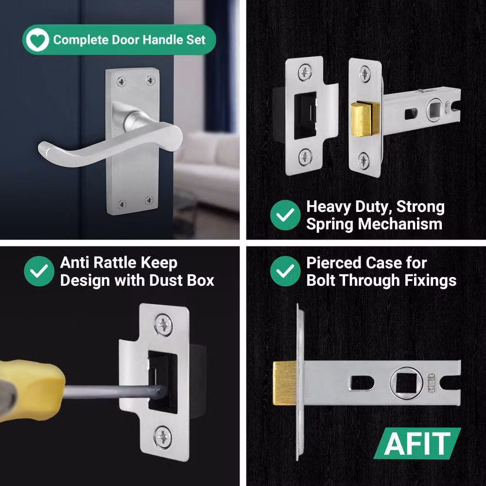 AFIT Satin Chrome Scroll Door Handle and Latch Set in Silver, 5 Pairs, W/D/H: 15 x 15 x 6.4 cm – 3