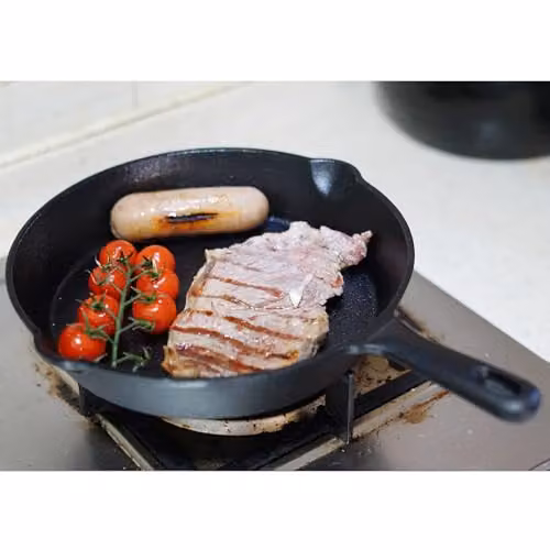 Gr8 Home Non Stick Cast Iron Round Frying Skillet Pan with Pouring Spout, Black – 3