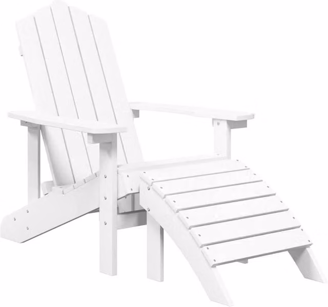 Berkfield Home Garden Adirondack Lounge Chair with Ottoman in White HDPE