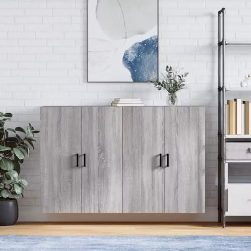 vidaXL Set of 2 Wall Mounted Modern Cabinets in Grey, W/D/H: 69.5 x 34.0 x 90.0 cm – 2