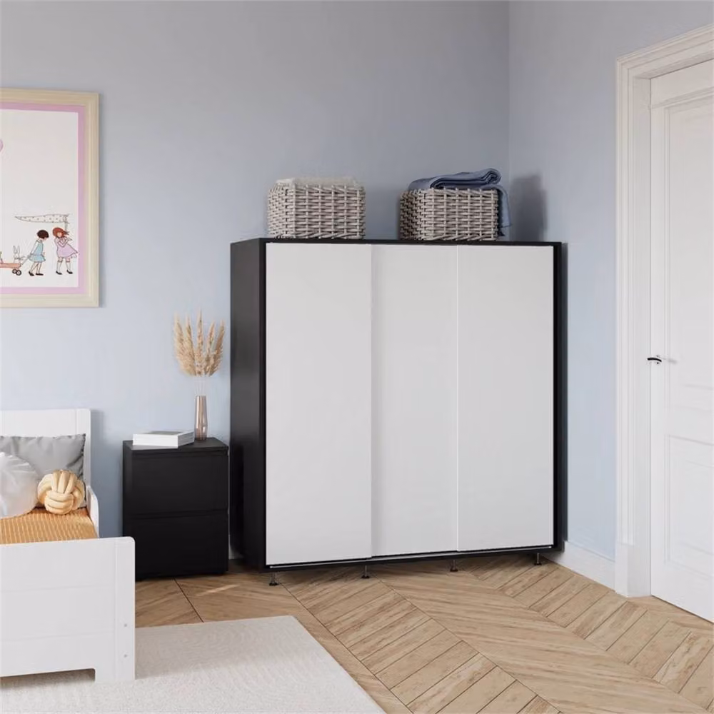 FORGEVIO Modern Wardrobe Bedroom Storage Closet with Hanging Rail, Black and White, W/D/H: 120 x 51.5 x 120 cm – 3