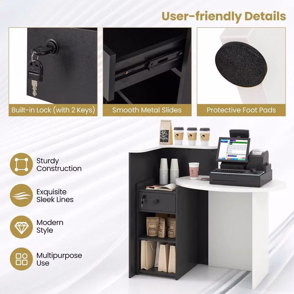 PAWNORA Modern Black Corner Reception Desk with Matt MDF Laminate Finish – 4