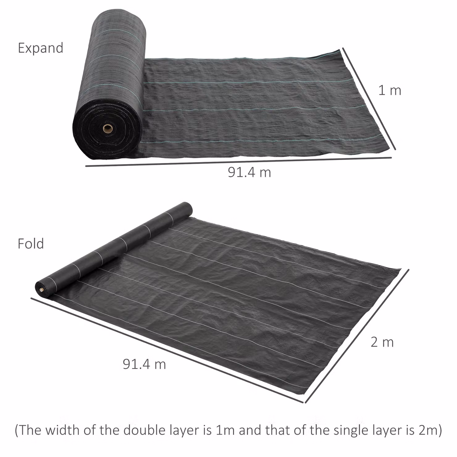 Outsunny Heavy Duty Weed Control Membrane, Black 90gsm Ground Cover Fabric for Gardens and Landscaping, W: 2 m, L: 90 m – 3