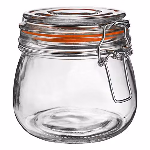 Argon Tableware Glass Storage Jars with Airtight Metal Clip Lids, Set of 3, 500ml, Transparent with Orange Seals – 2