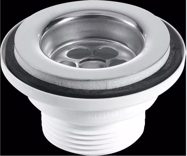 McAlpine Stainless Steel Basin Waste with Black PVC Plug, 60mm, 1.25 inch