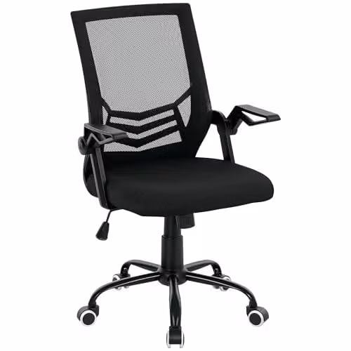 VINSETTO Modern Fabric Swivel Task Chair with Armrests and Castors, Black – 1