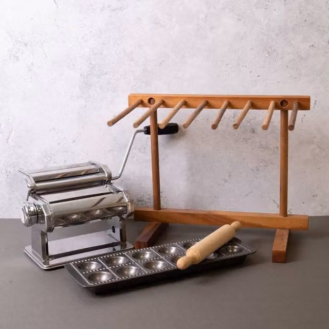 KitchenCraft 4pc Pasta Making Set with Deluxe Double Cutter Pasta Machine in Metallic Silver – 1