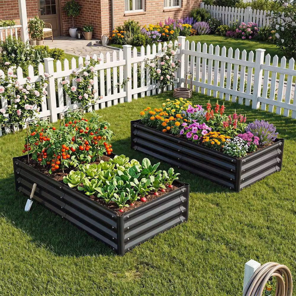 Costway Galvanised Steel Raised Garden Bed Metal Planter Box, Grey, W: 123 cm, D: 64 cm, H: 29 cm – 8