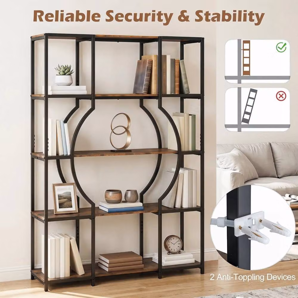 SPETLEK 5-Tier Industrial Geometric Tall Storage Shelving Unit in Black – 4