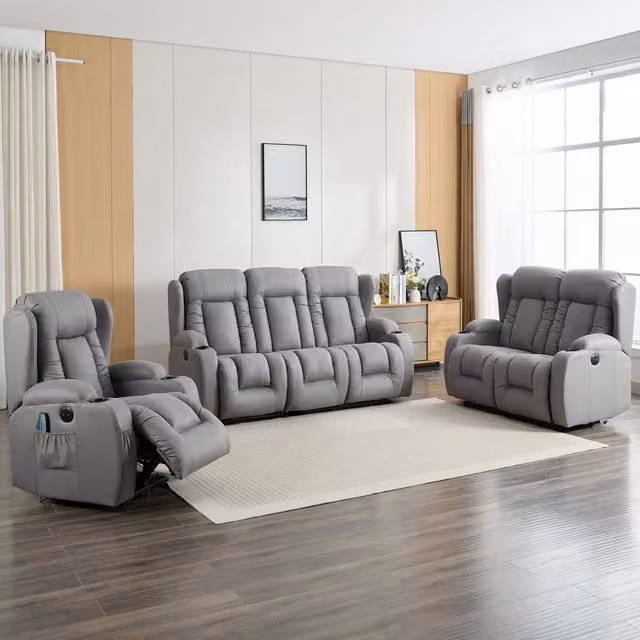More4Homes Caesar Technology Fabric Electric Recliner Sofa Set in Grey