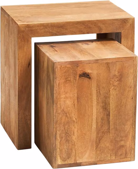 IH Design Dakota Light Mango Cubed Nest of 2 Tables in Brown Wood