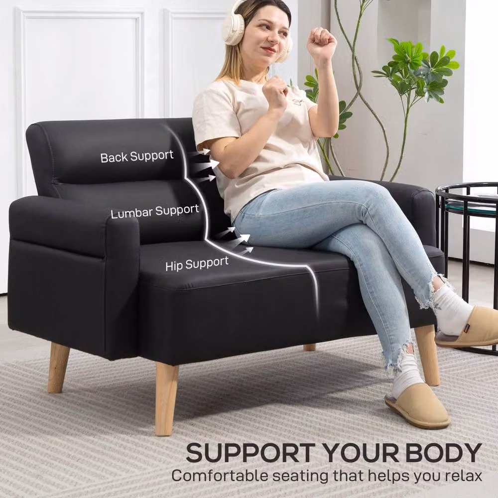 Wyld Haus Raha Black Faux Leather 2 Seater Sofa W/D/H: 117 x 78 x 78 cm – 5